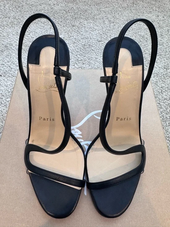 Christian Louboutin Rosalie Black Strappy Open-Toe Slingback Heels - Picture 4 of 4